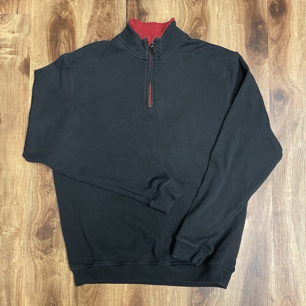 Bullock & Jones Mens Black 1/4 Quarter Zip Cotton Lycra Pullover Sweatshirt XL